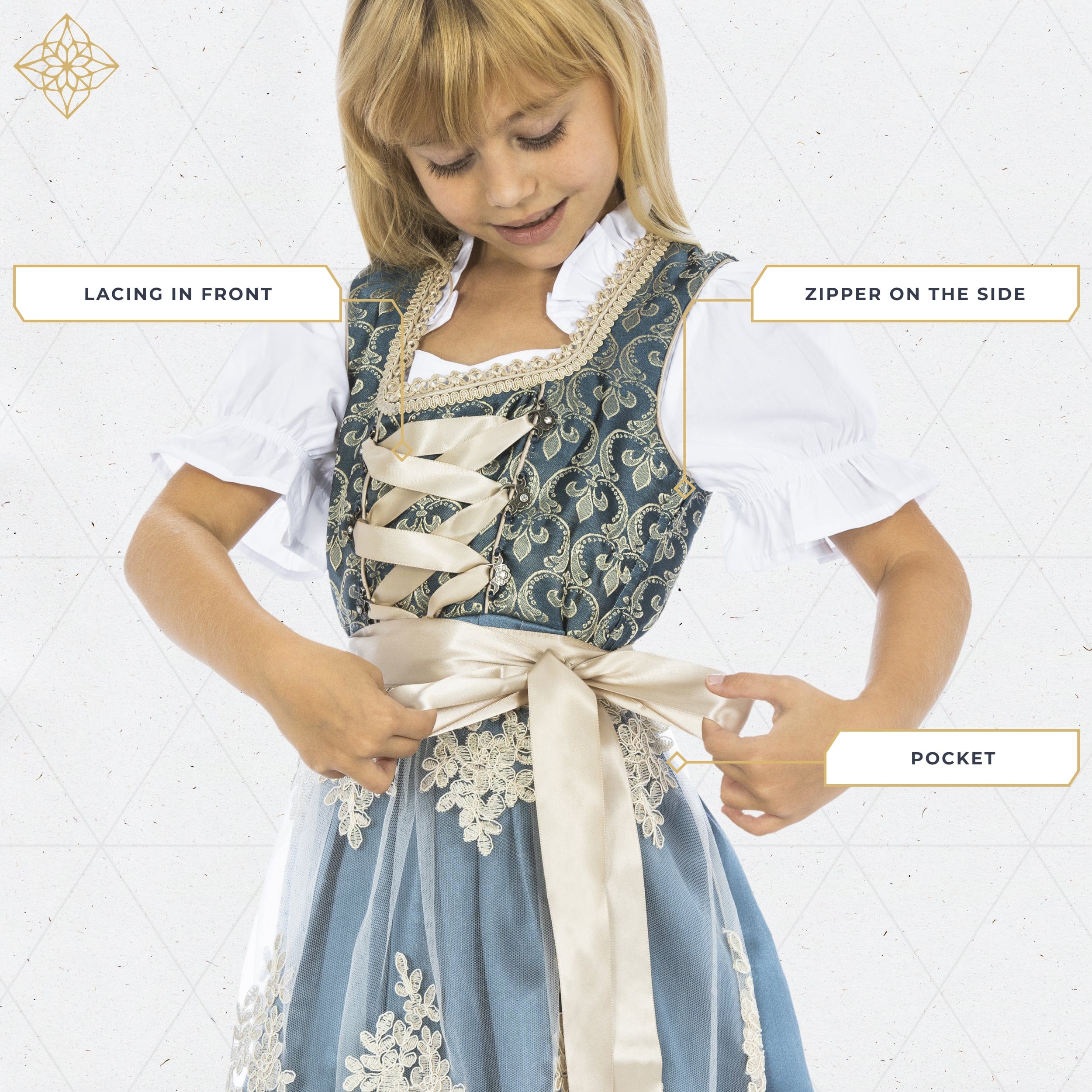 Kids Dirndl Dress Blue Gold