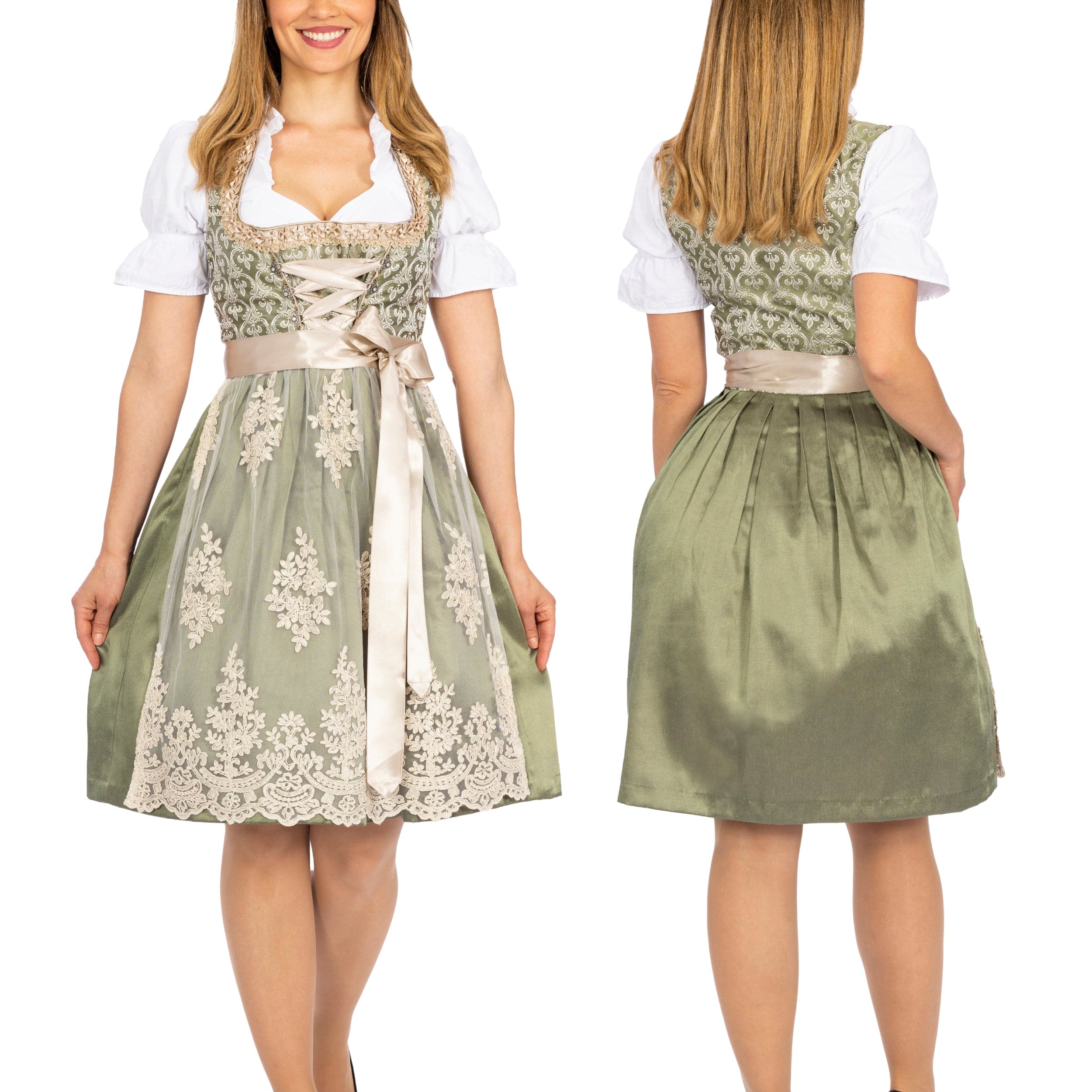 Women's German Dirndl Dress Green Gold