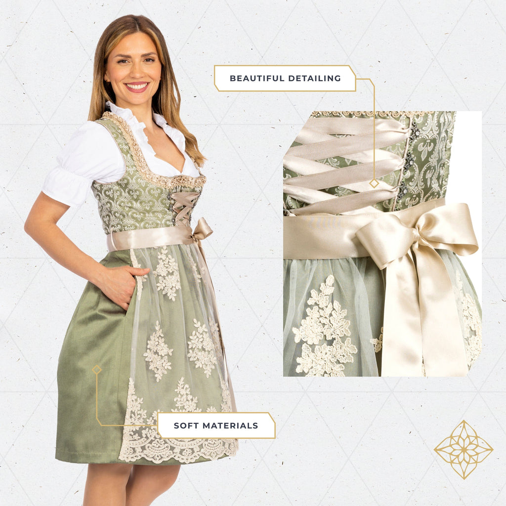 Women's German Dirndl Dress Green Gold