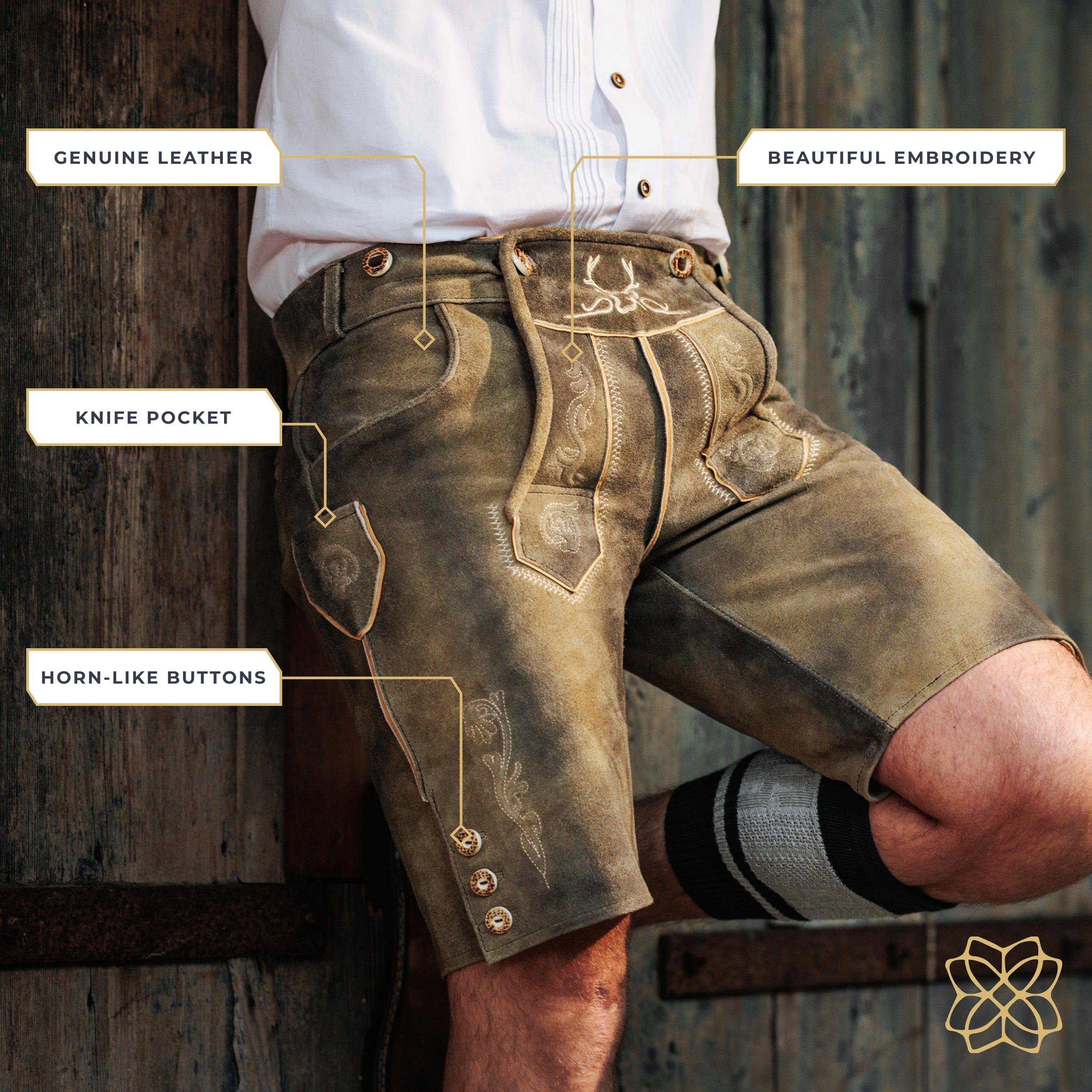 Lederhosen Men Short Mushroom Brown