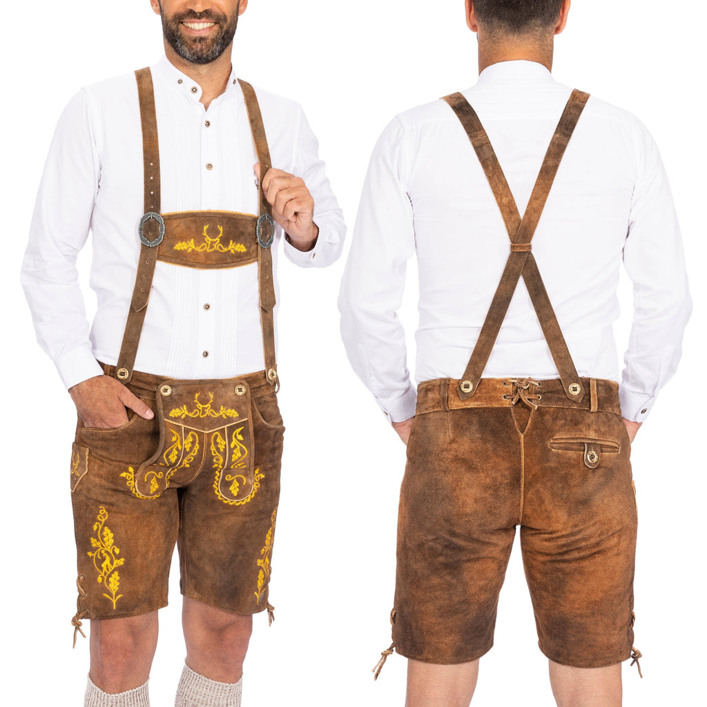 Lederhosen Men Short Olive Yellow