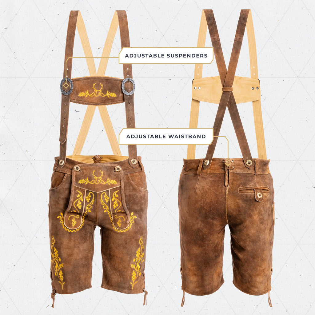 Lederhosen Men Short Olive Yellow