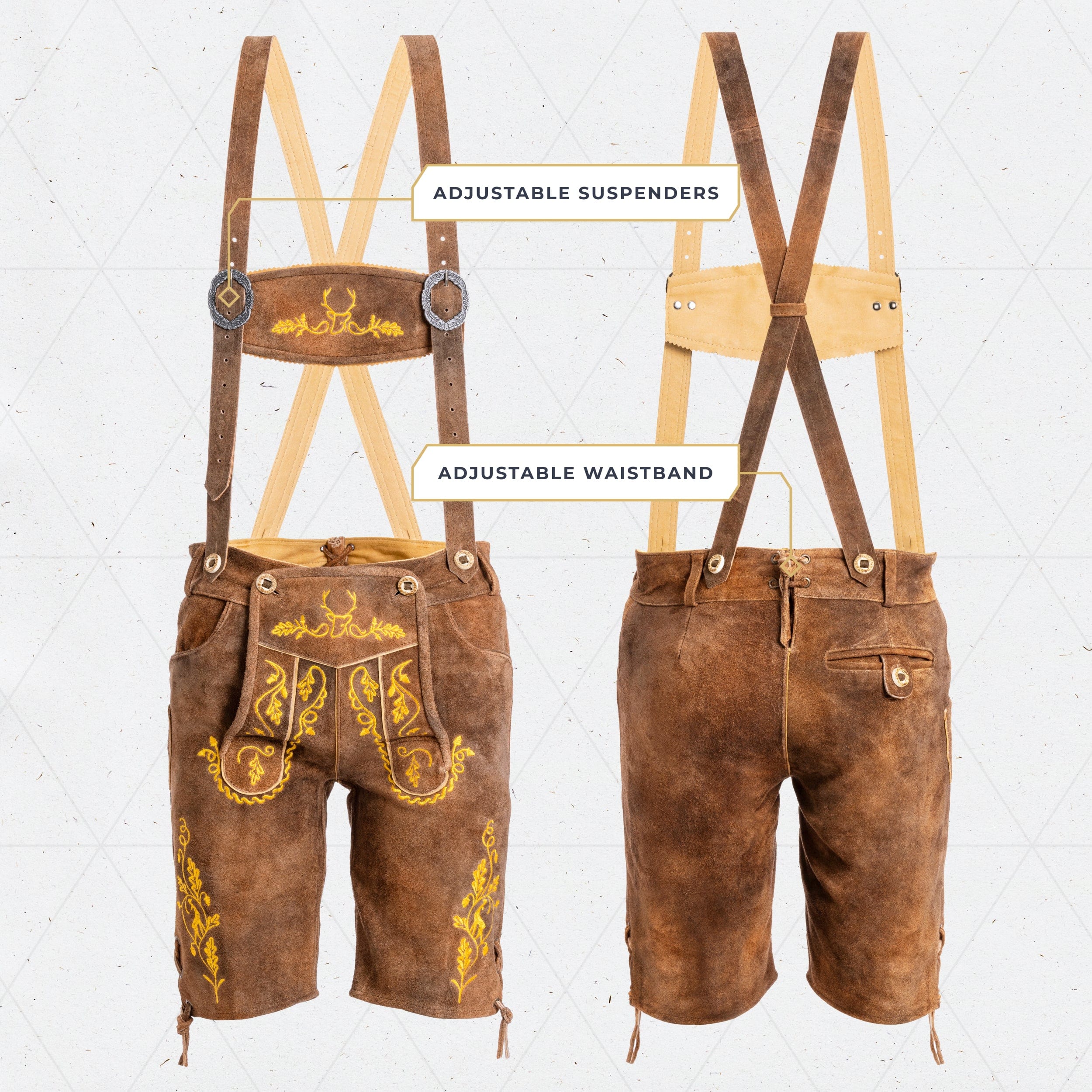 Lederhosen Men Short Olive Yellow