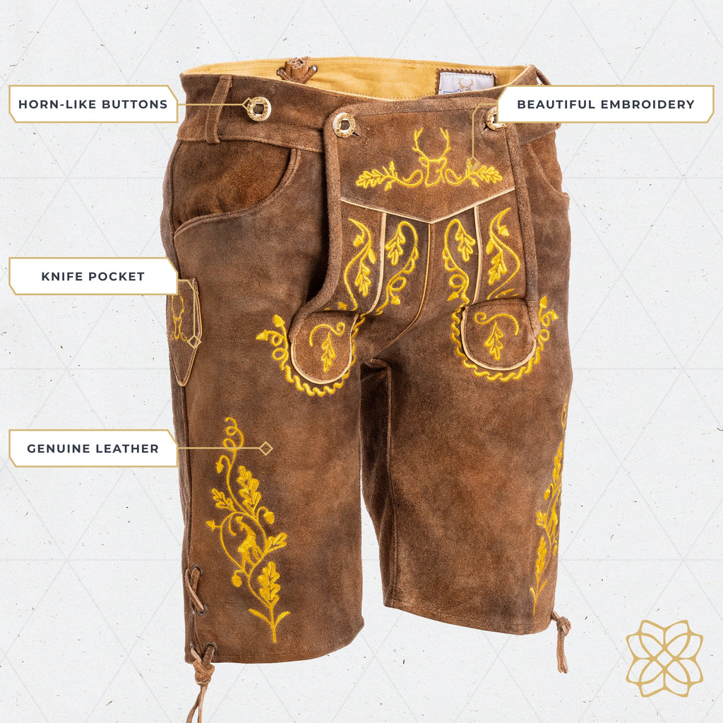 Lederhosen Men Short Olive Yellow