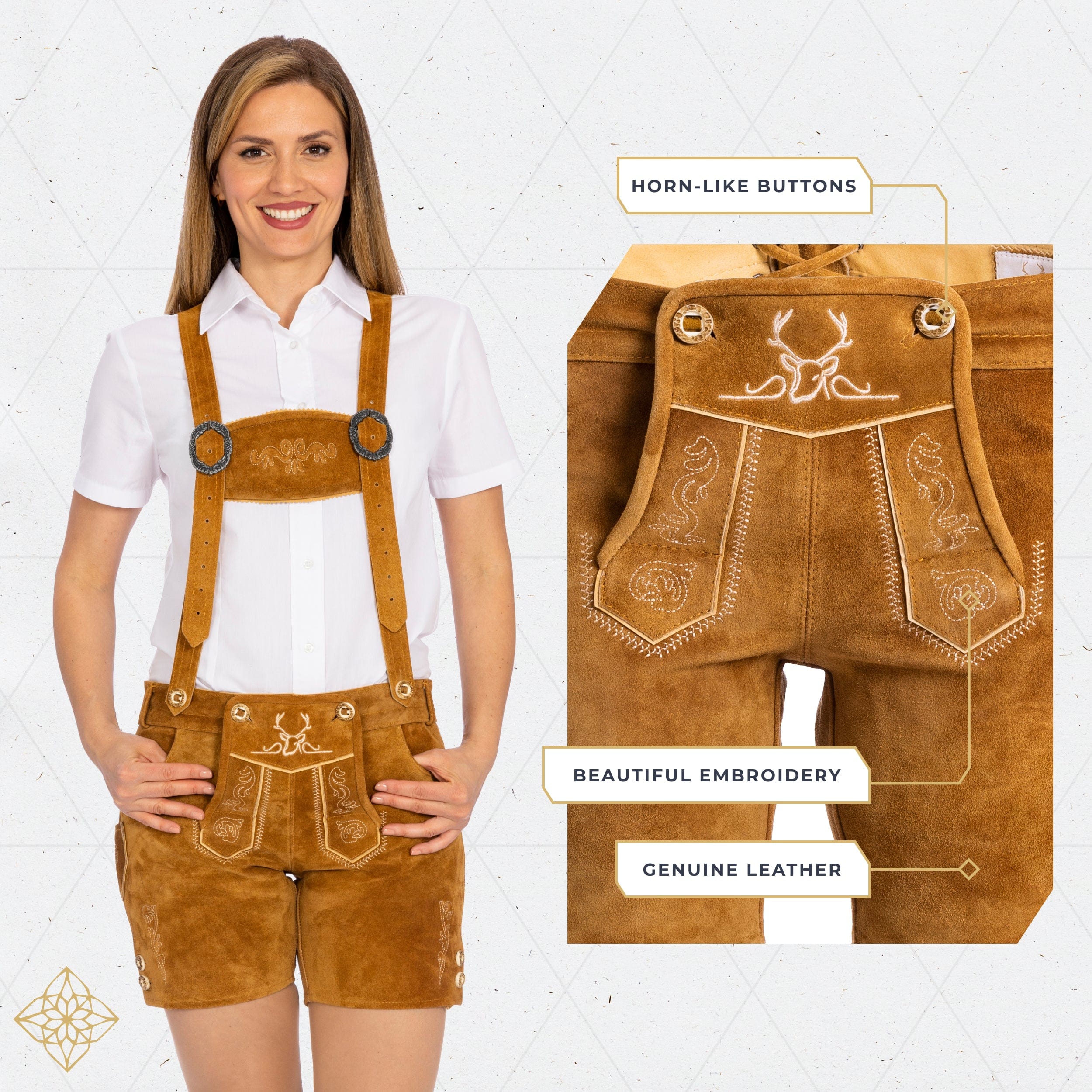 Lederhosen Women Short Pants Light Brown