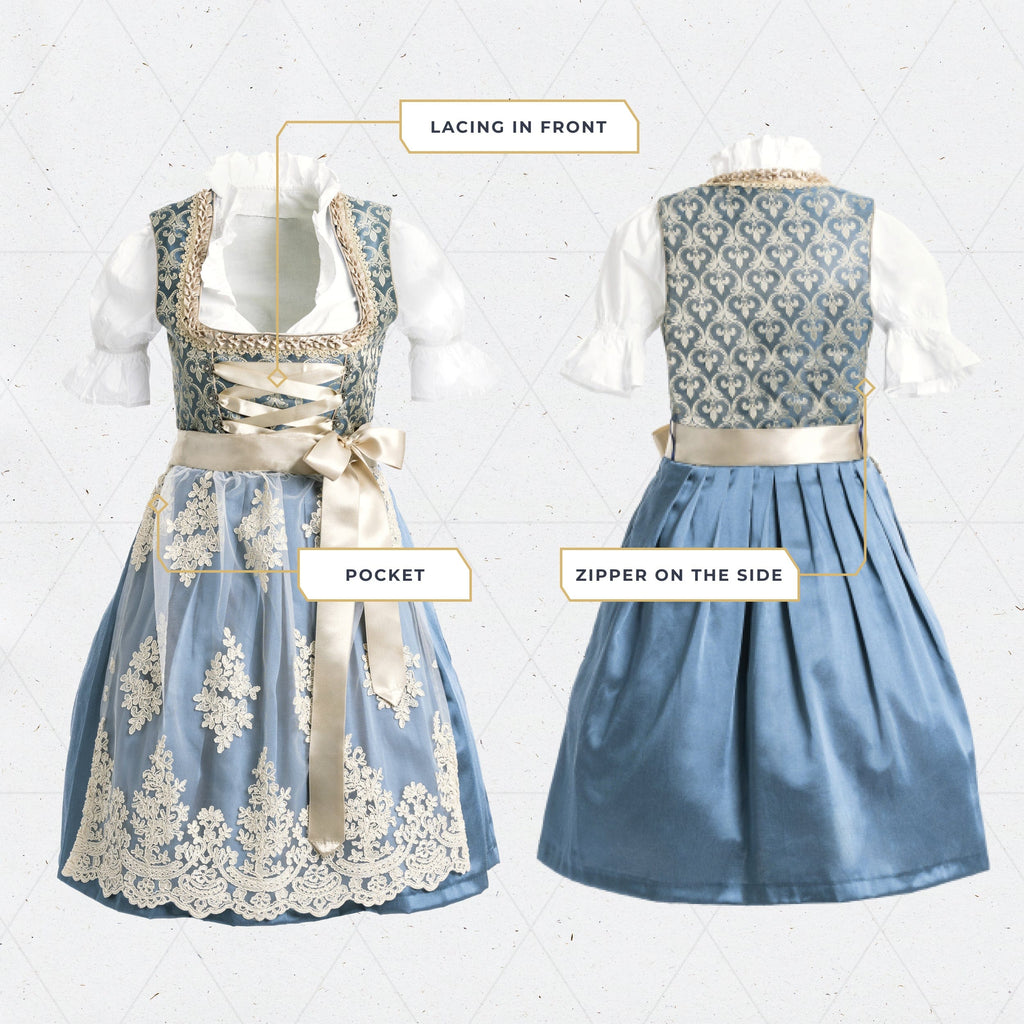 Women's German Dirndl Dress Blue Gold