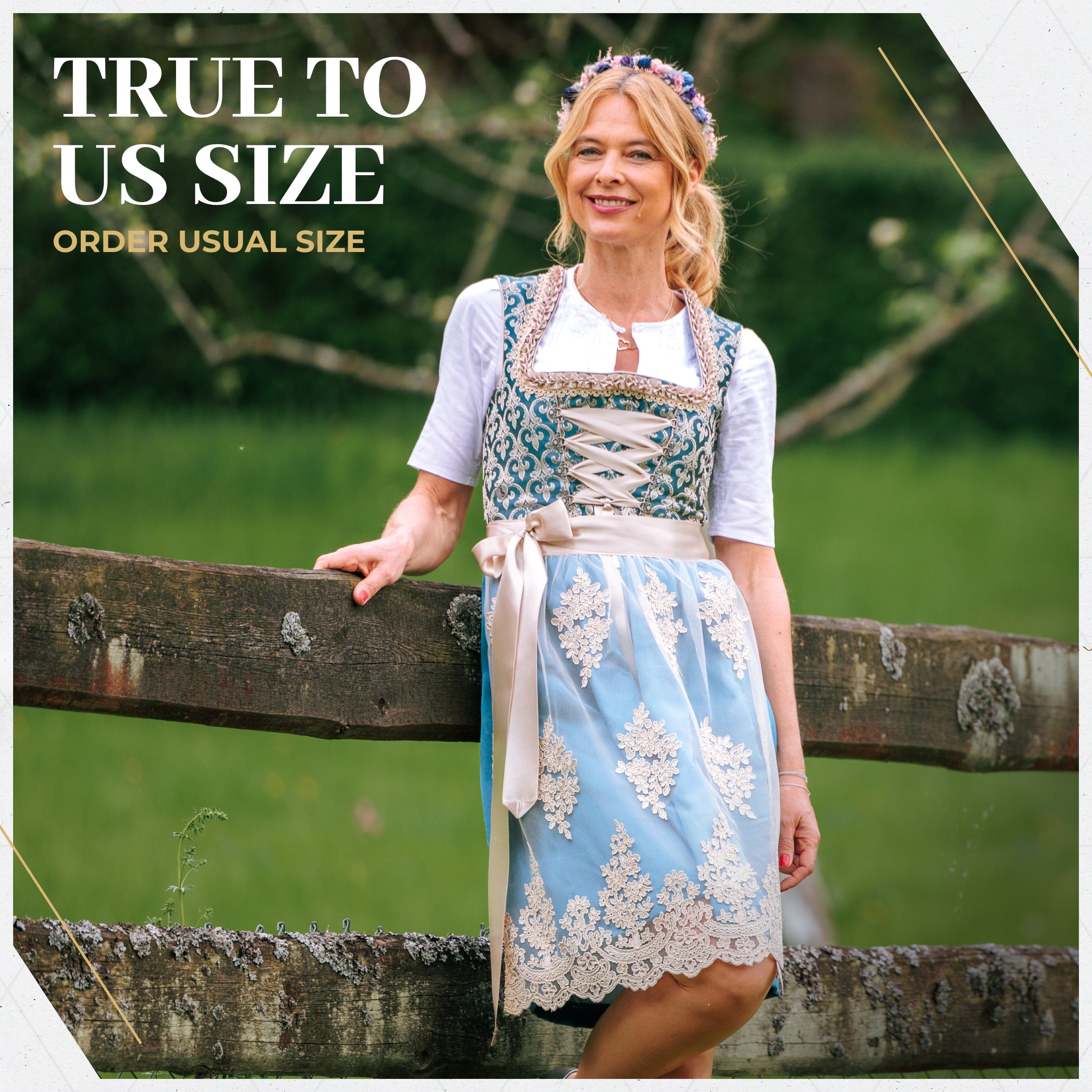 Women's German Dirndl Dress Blue Gold
