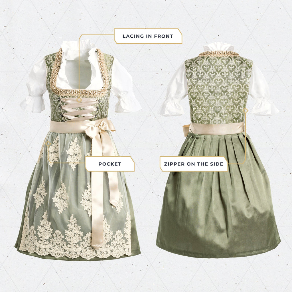 Women's German Dirndl Dress Green Gold