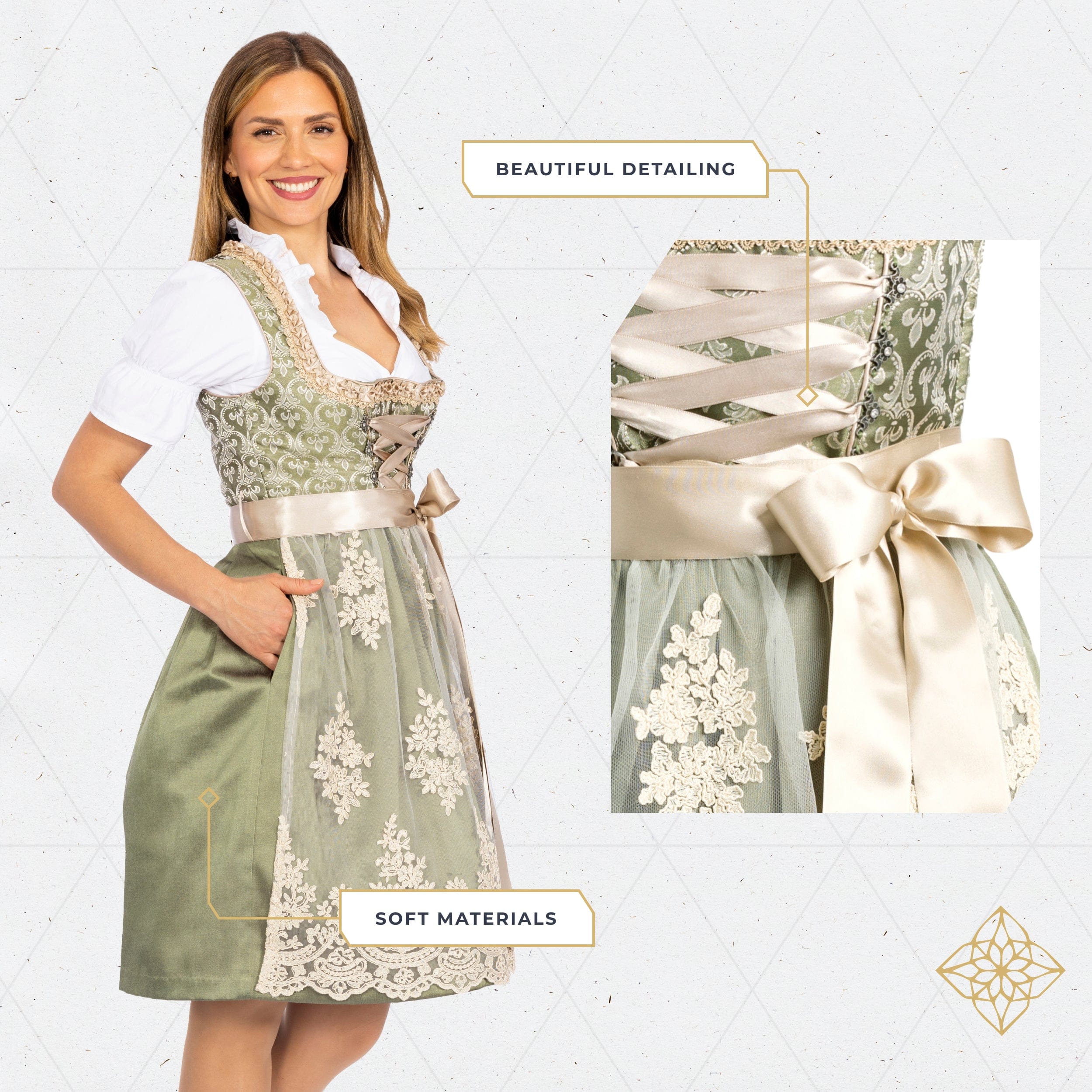 Women's German Dirndl Dress Green Gold