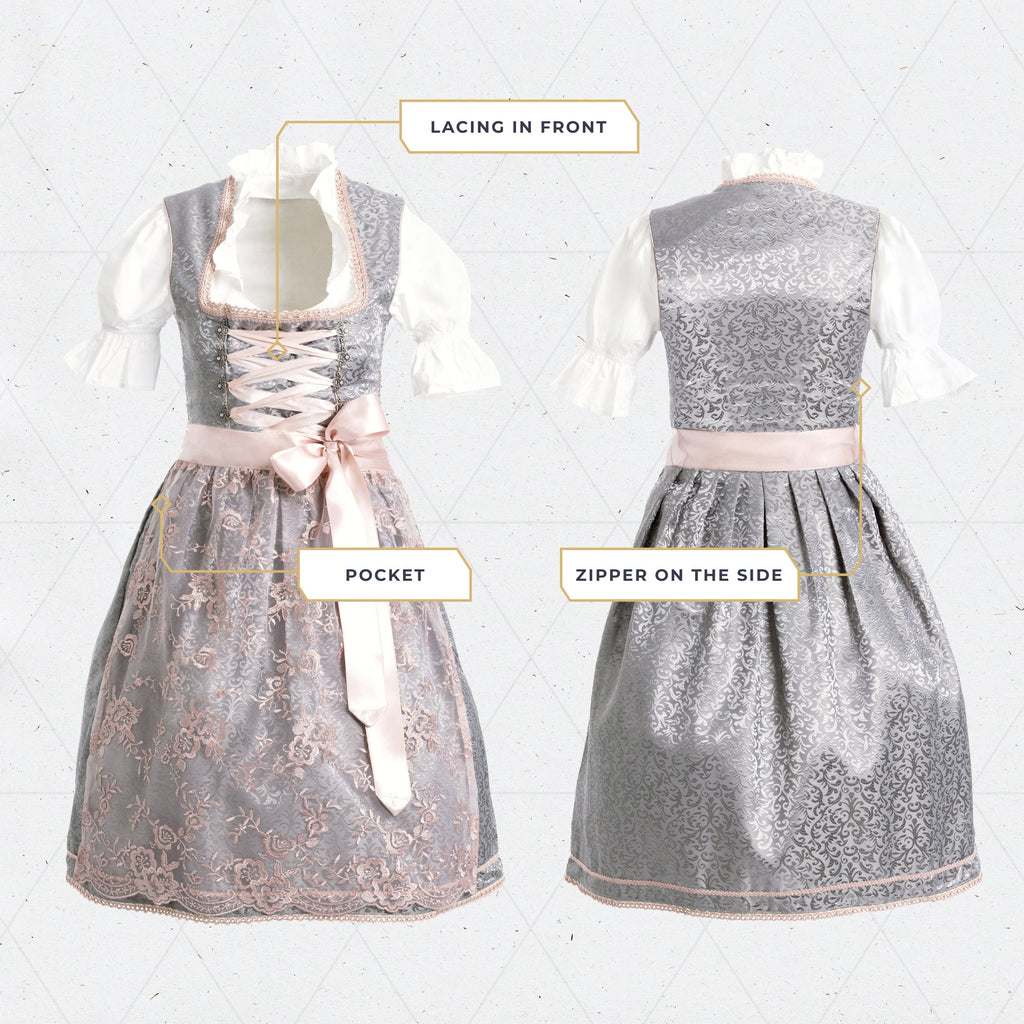 Women's German Dirndl Dress Silver Rose