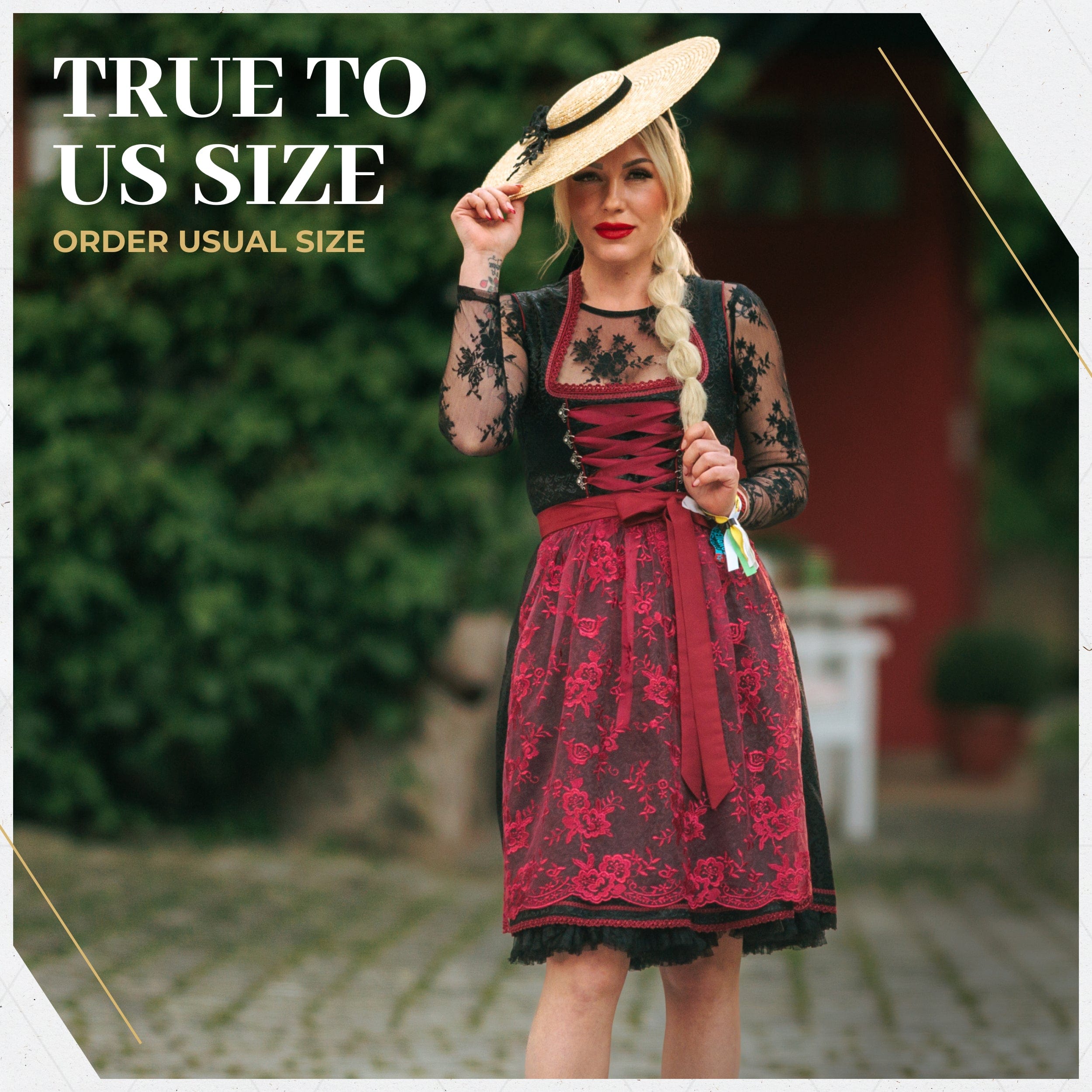 Women's German Dirndl Dress Black Red