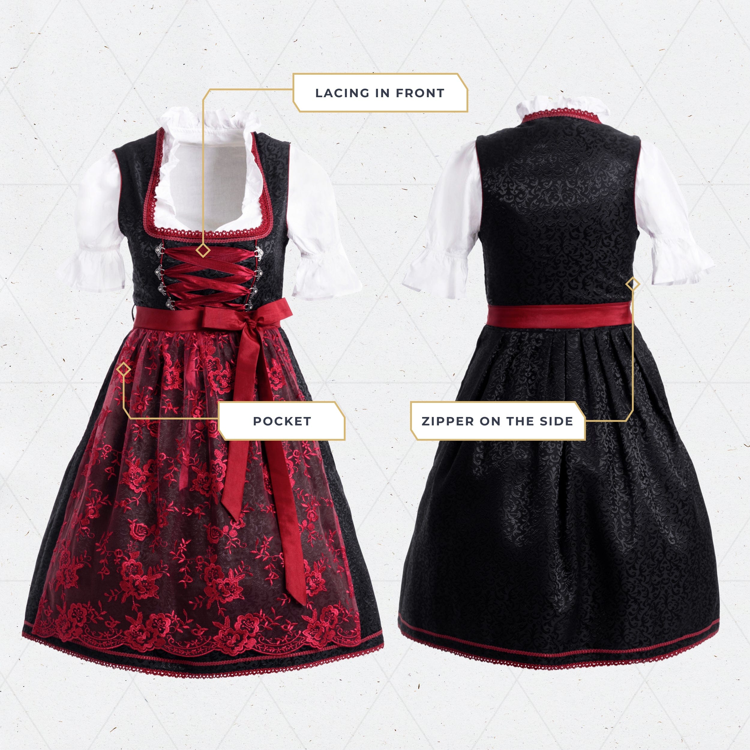Women's German Dirndl Dress Black Red