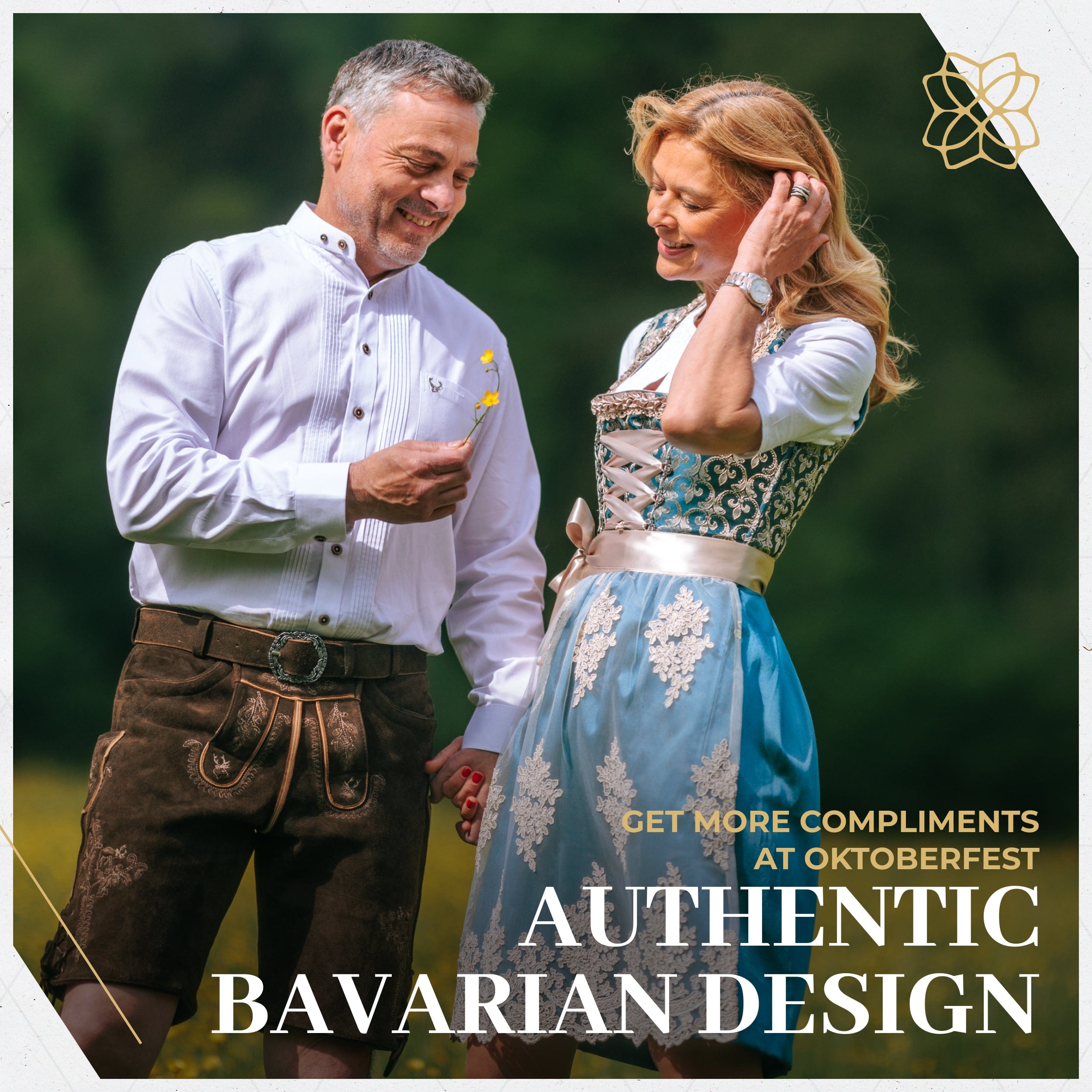 Women's German Dirndl Dress Blue Gold