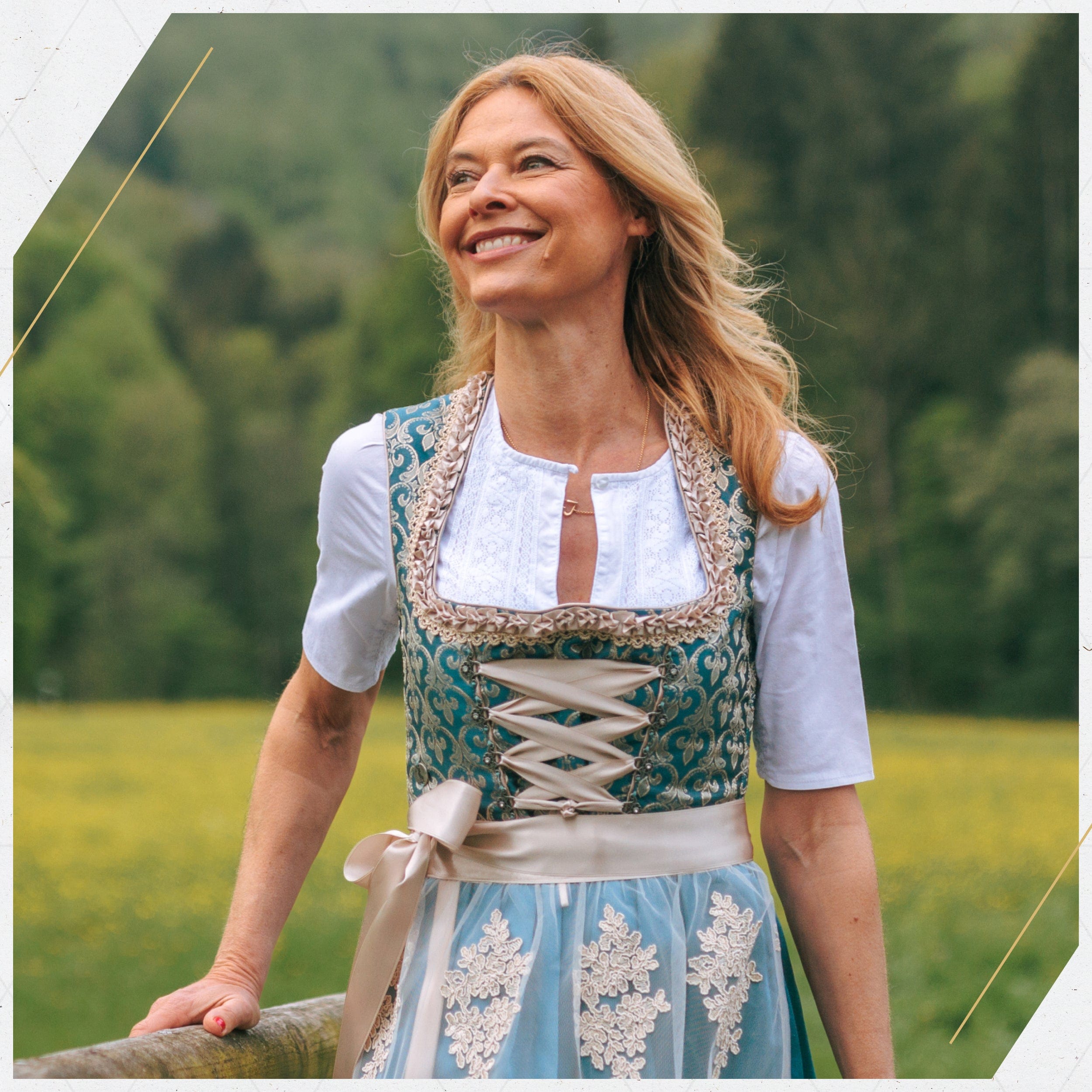 Women's German Dirndl Dress Blue Gold