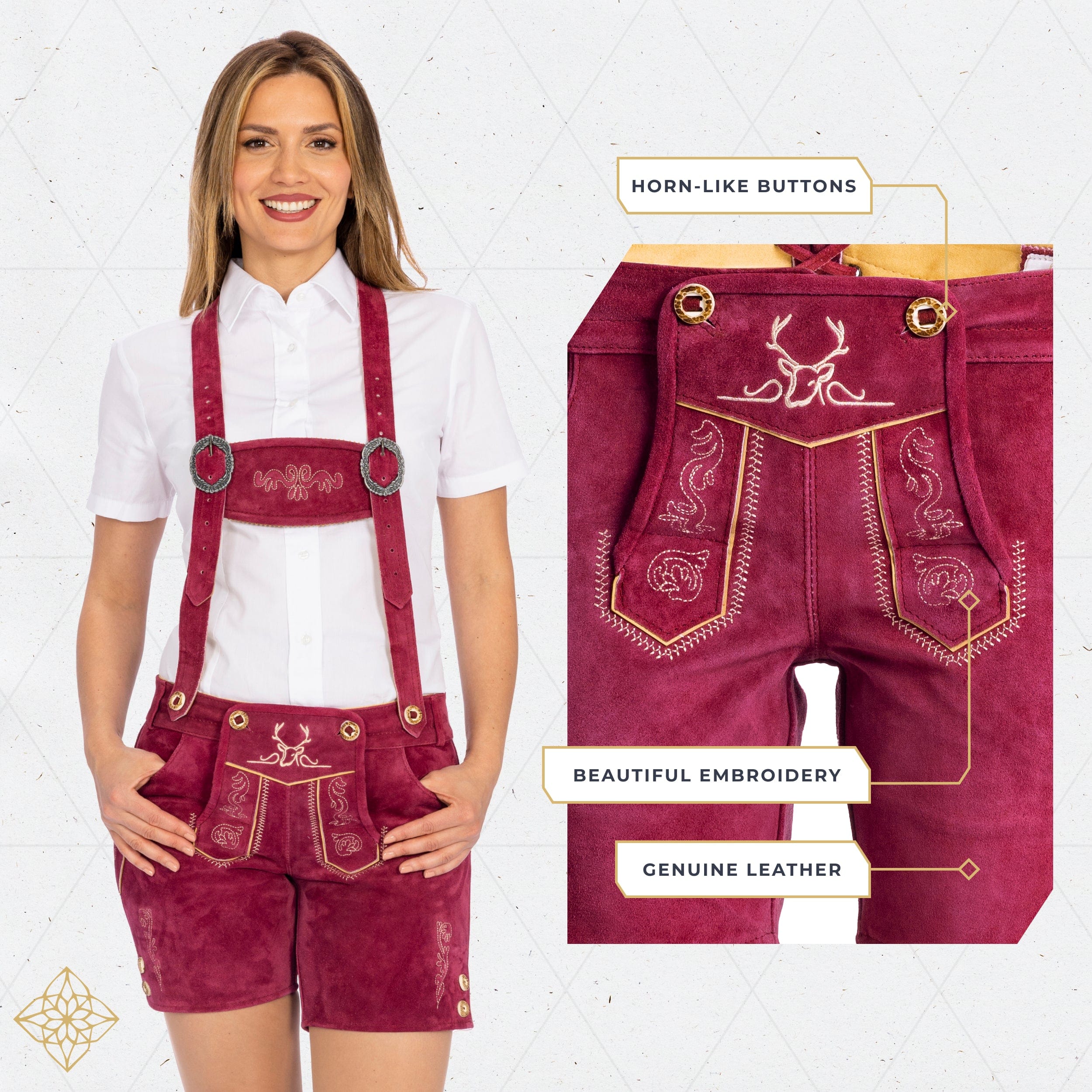 Lederhosen Women Short Pants Cherry Red