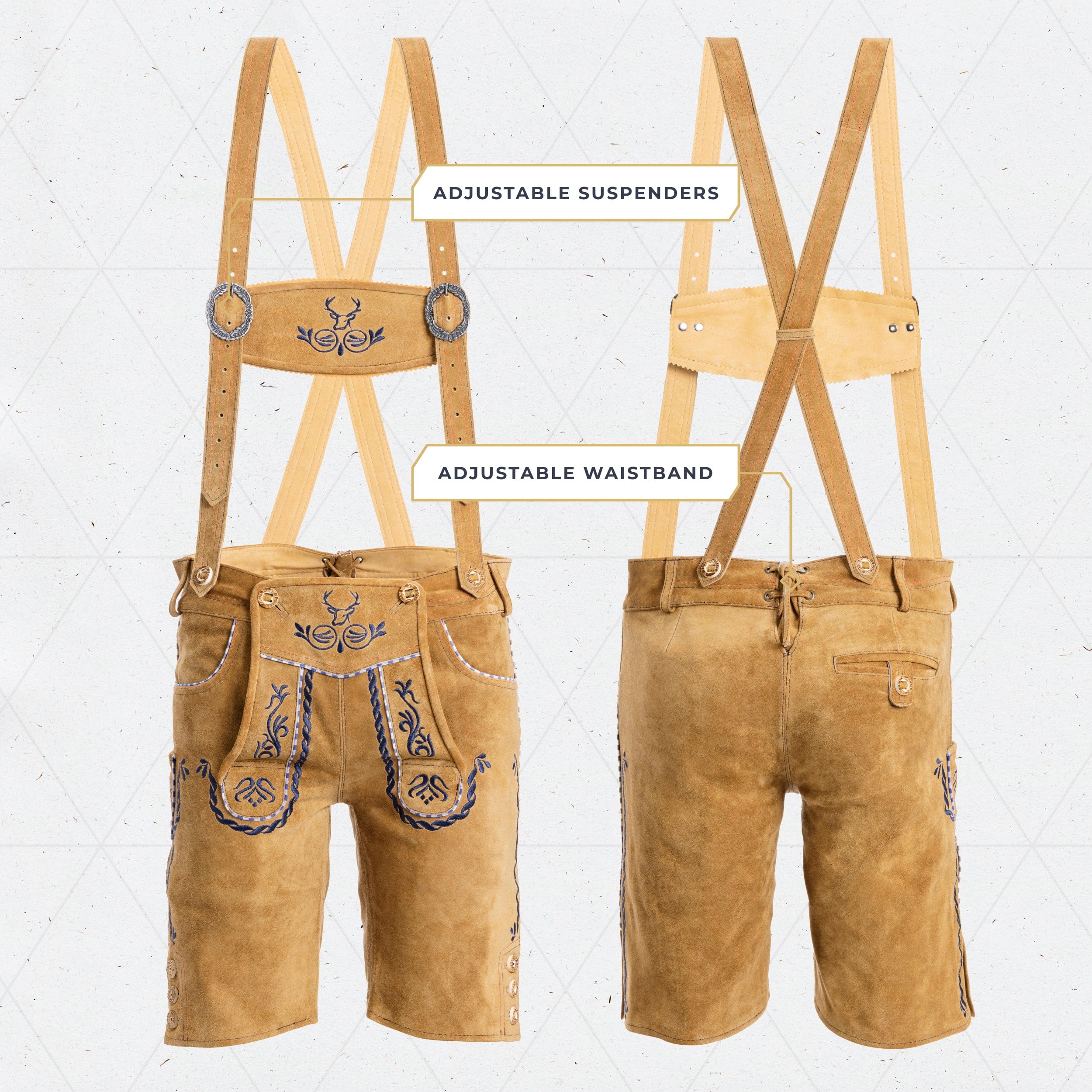Lederhosen Men Short Antique Sand Blue