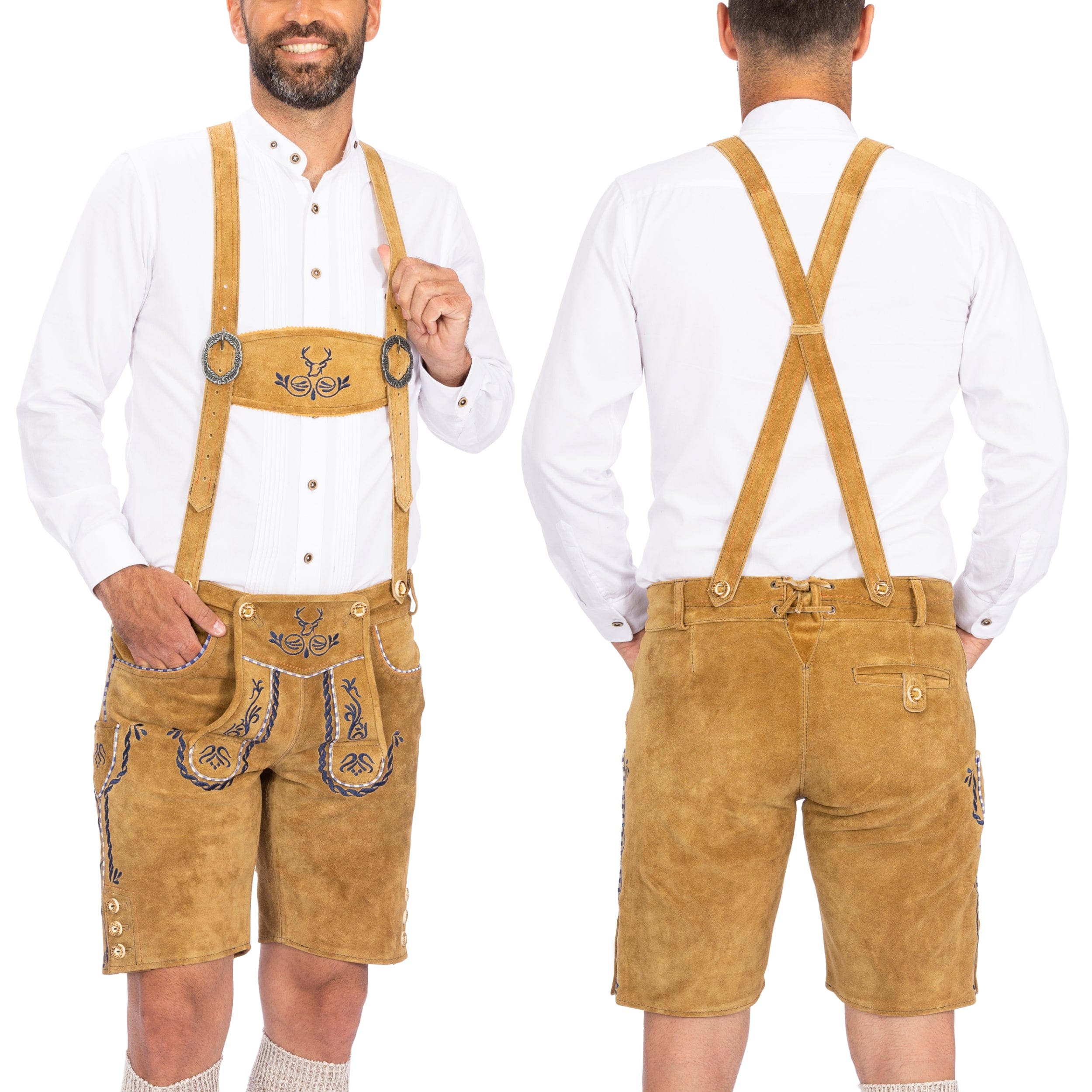 Lederhosen Men Short Antique Sand Blue