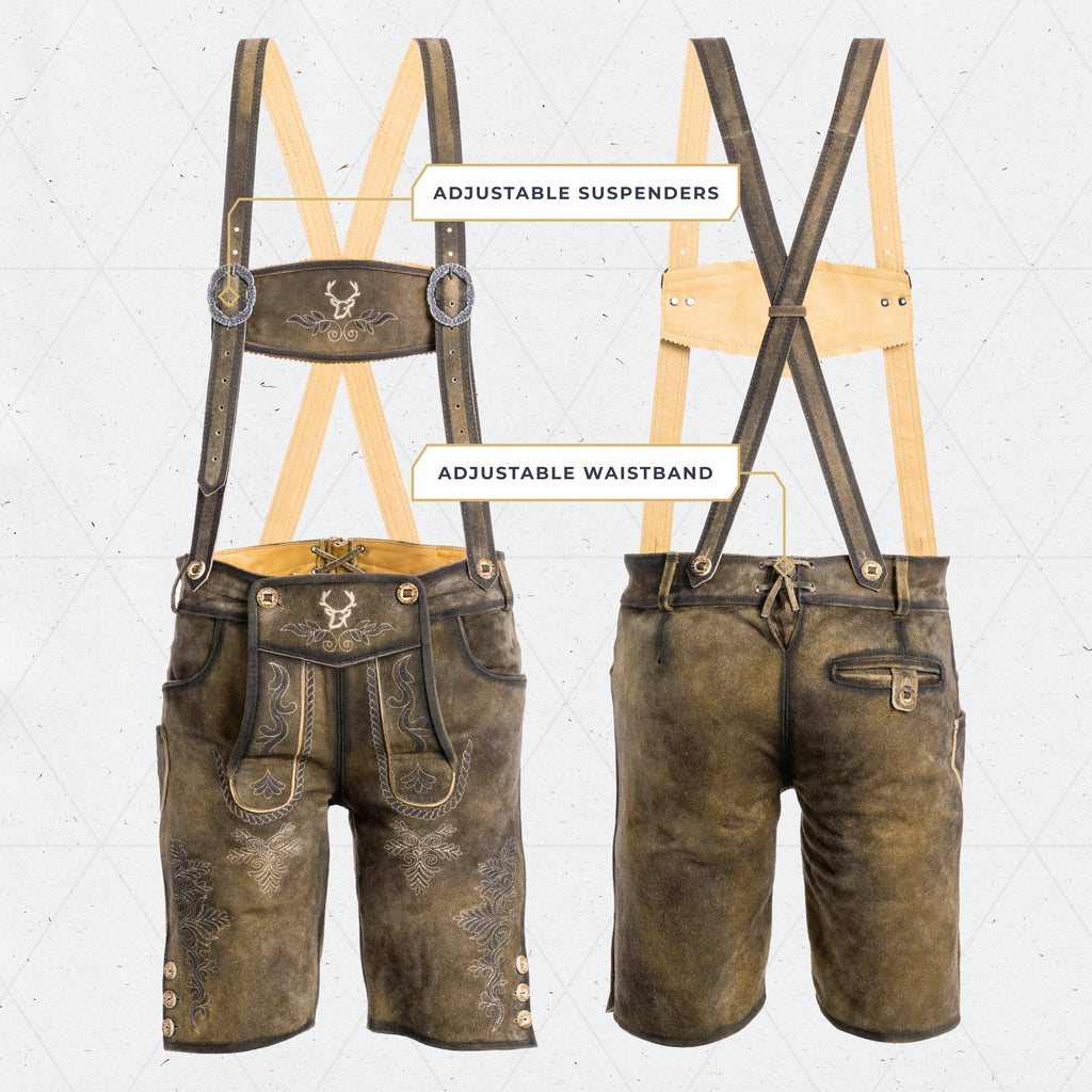 Lederhosen Men Short Antique Waxed Brown