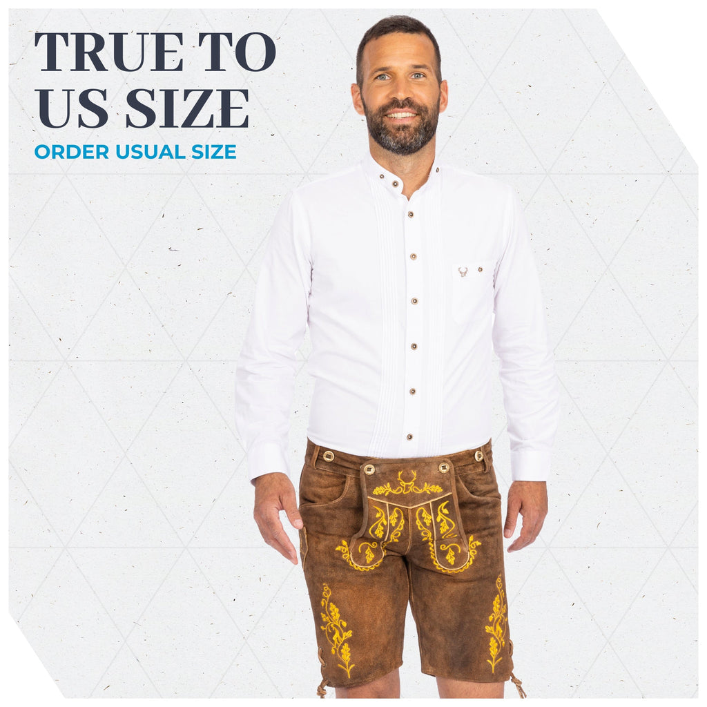 Lederhosen Men Short Olive Yellow