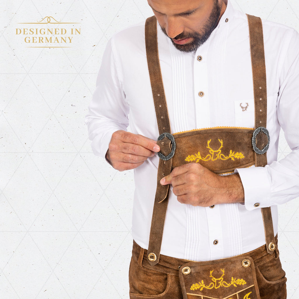 Lederhosen Men Short Olive Yellow