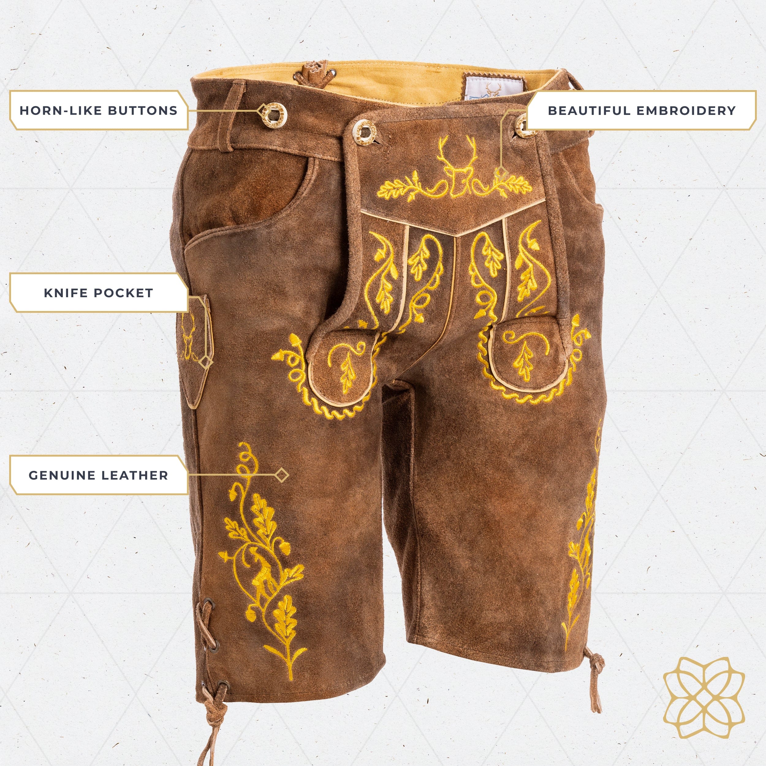 Lederhosen Men Short Olive Yellow