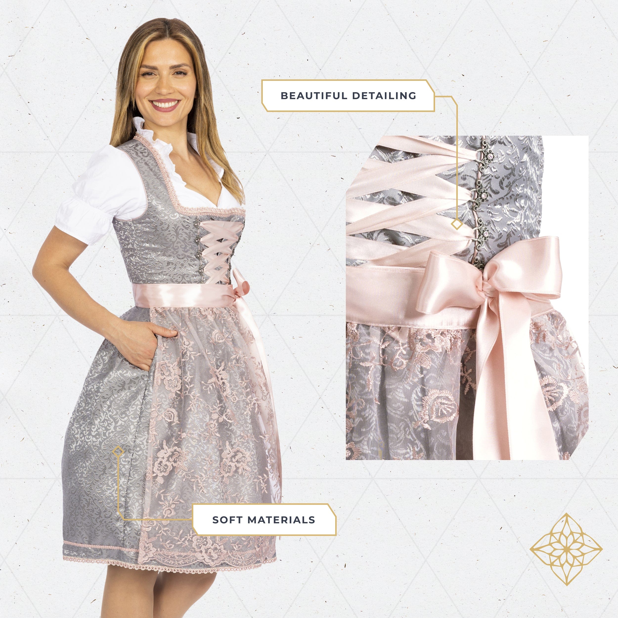 Women's German Dirndl Dress Silver Rose