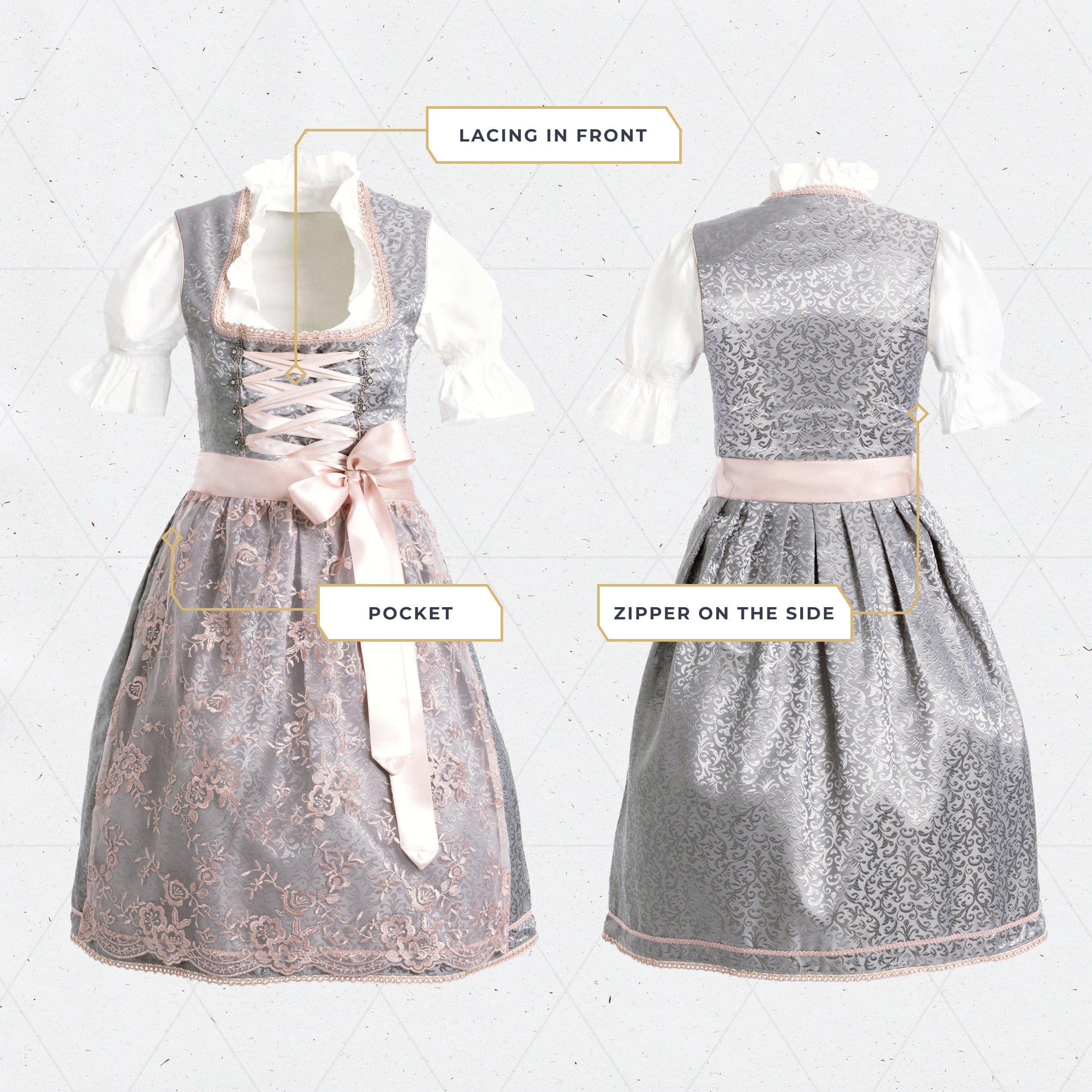 Women's German Dirndl Dress Silver Rose