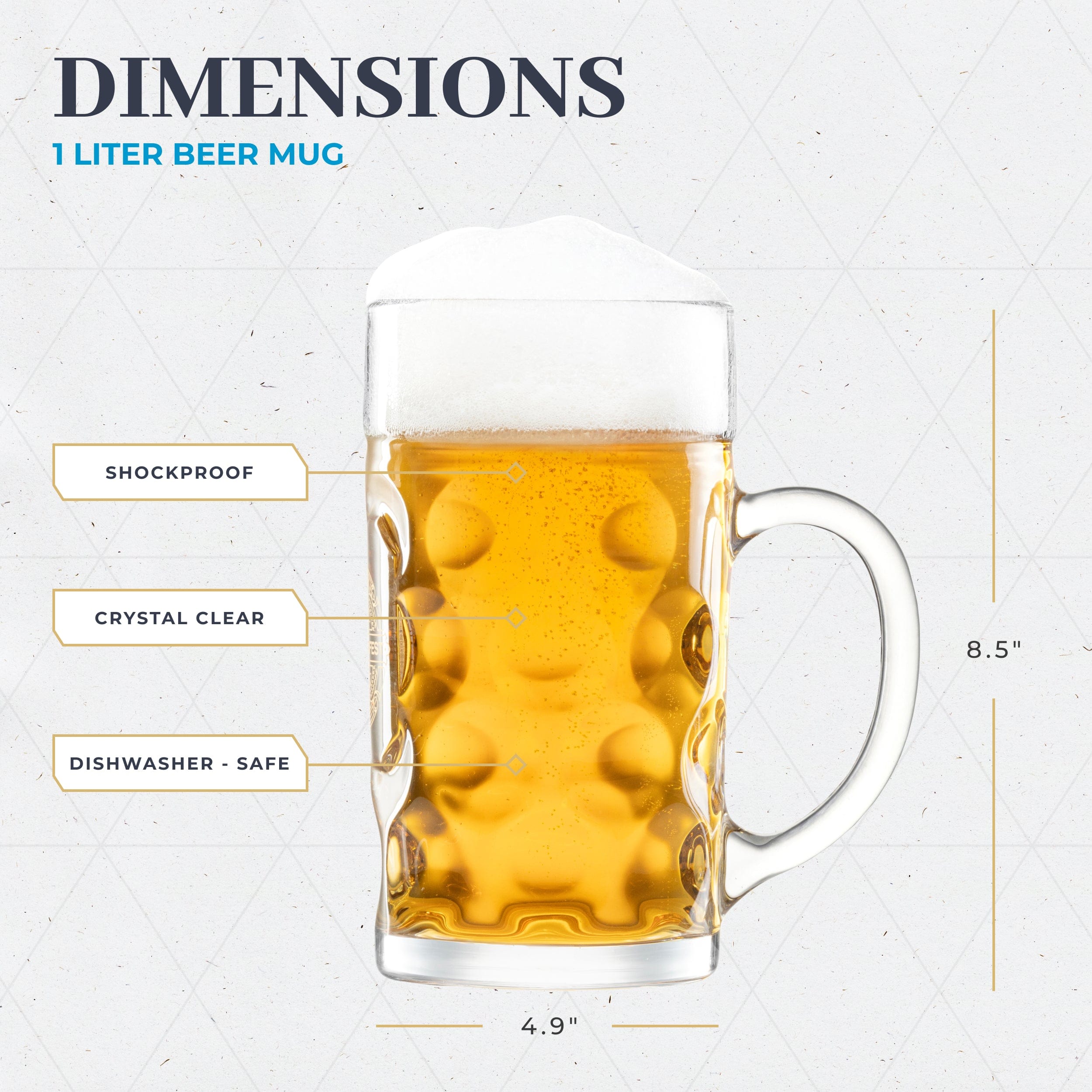 Oktoberfest Beer Mug (Beer Stein) - 1 Liter / 34 OZ